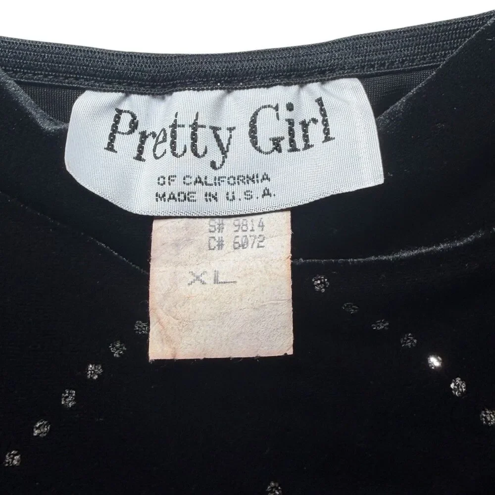 Y2K Pretty Girl Women’s XL Black Velvet Slip Dress Cowl Neck Long Rhinestone